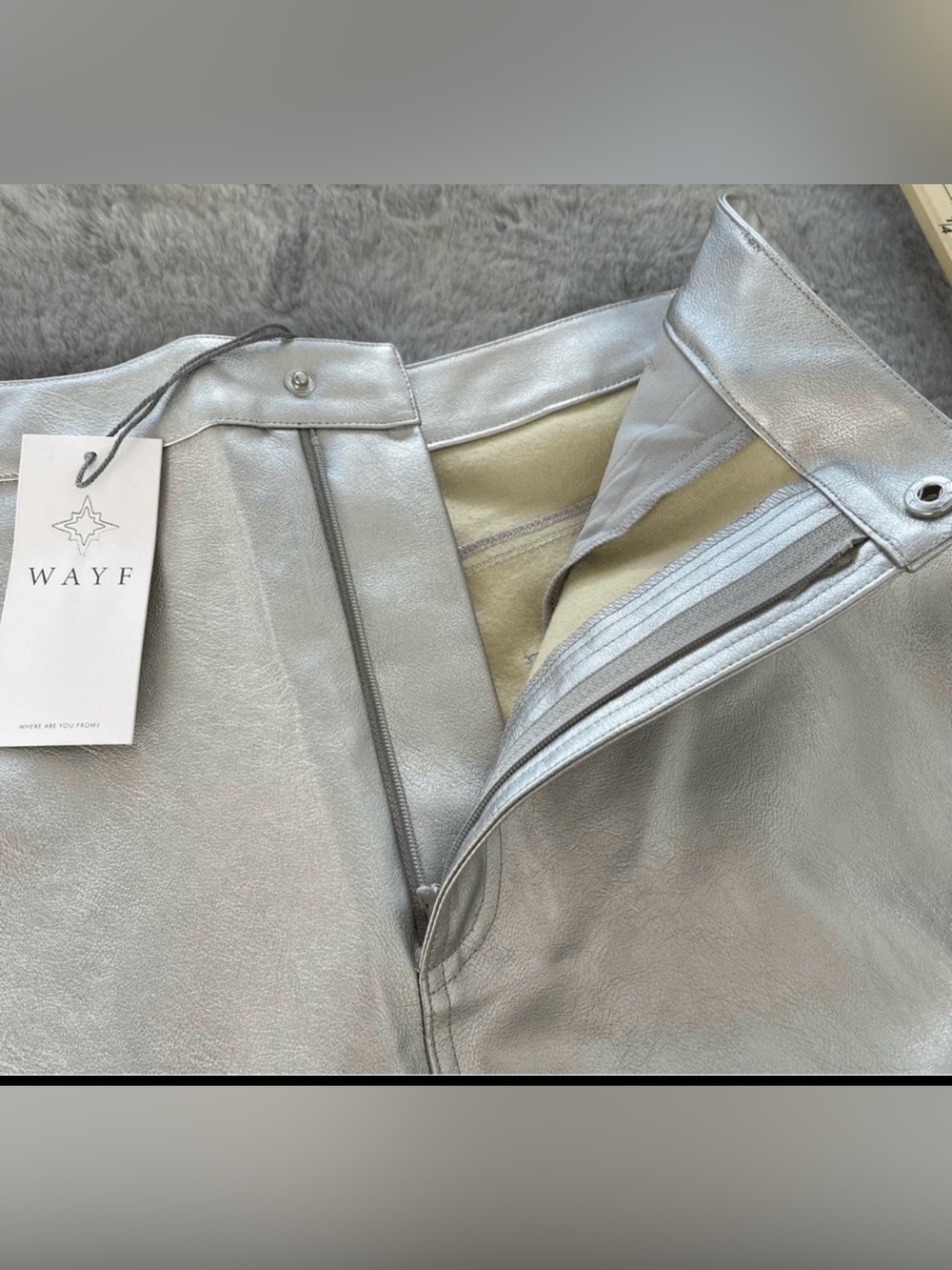 WAYF Metallic Silver Faux Leather Midi Skirt M NWT Coated Quiet Luxury Moto - Picture 13 of 15